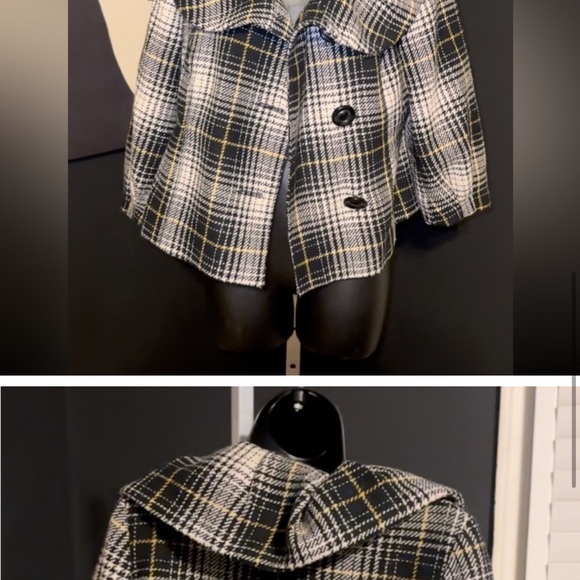 Plaid Wool Blend Cropped Jacket Blazer Size M - Picture 3 of 5